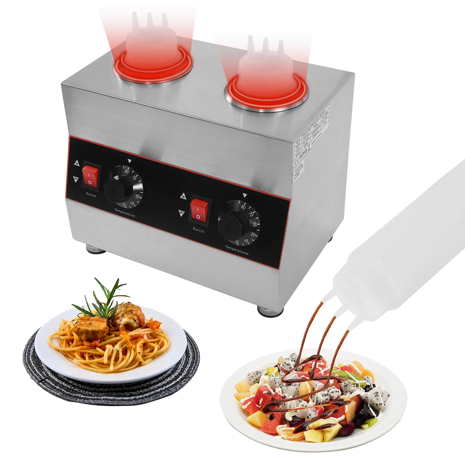 2-Bottles Commercial Electric Sauce Warmer Cheese Hot Fudge Dispenser 1.37qt 85℃
2-Bottles Commercial Electric Sauce Warmer Cheese Hot Fudge Dispenser 1.37qt 85℃