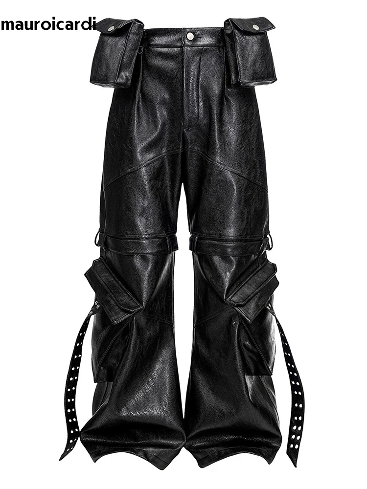 Mauroicardi Spring Autumn Cool Baggy Long Black Pu Leather Wide Leg Pants for Men Double Waist Bag Luxury Designer Emo Clothes
Mauroicardi Spring Autumn Cool Baggy Long Black Pu Leather Wide Leg Pants for Men Double Waist Bag Luxury Designer Emo Clothes