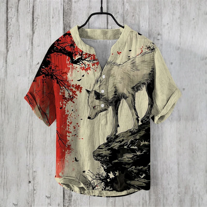 Summer Fashion Retro Men's The Wolf Print V-Neck Henley Shirt Men's Ink Style Mens Short Sleeve Casual Shirt Tops
Summer Fashion Retro Men's The Wolf Print V-Neck Henley Shirt Men's Ink Style Mens Short Sleeve Casual Shirt Tops