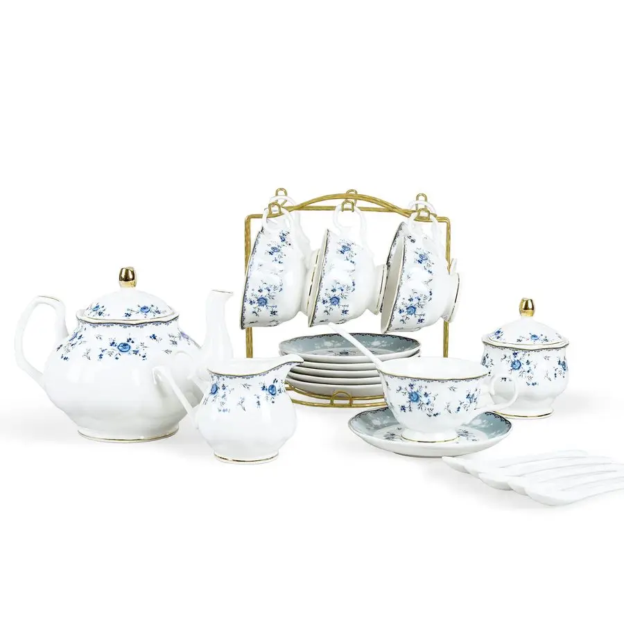 15 Piece Blue Rose Porcelain Tea Set, British Floral Teapot with Tea Cups, Women Tea Party Set for 6
15 Piece Blue Rose Porcelain Tea Set, British Floral Teapot with Tea Cups, Women Tea Party Set for 6