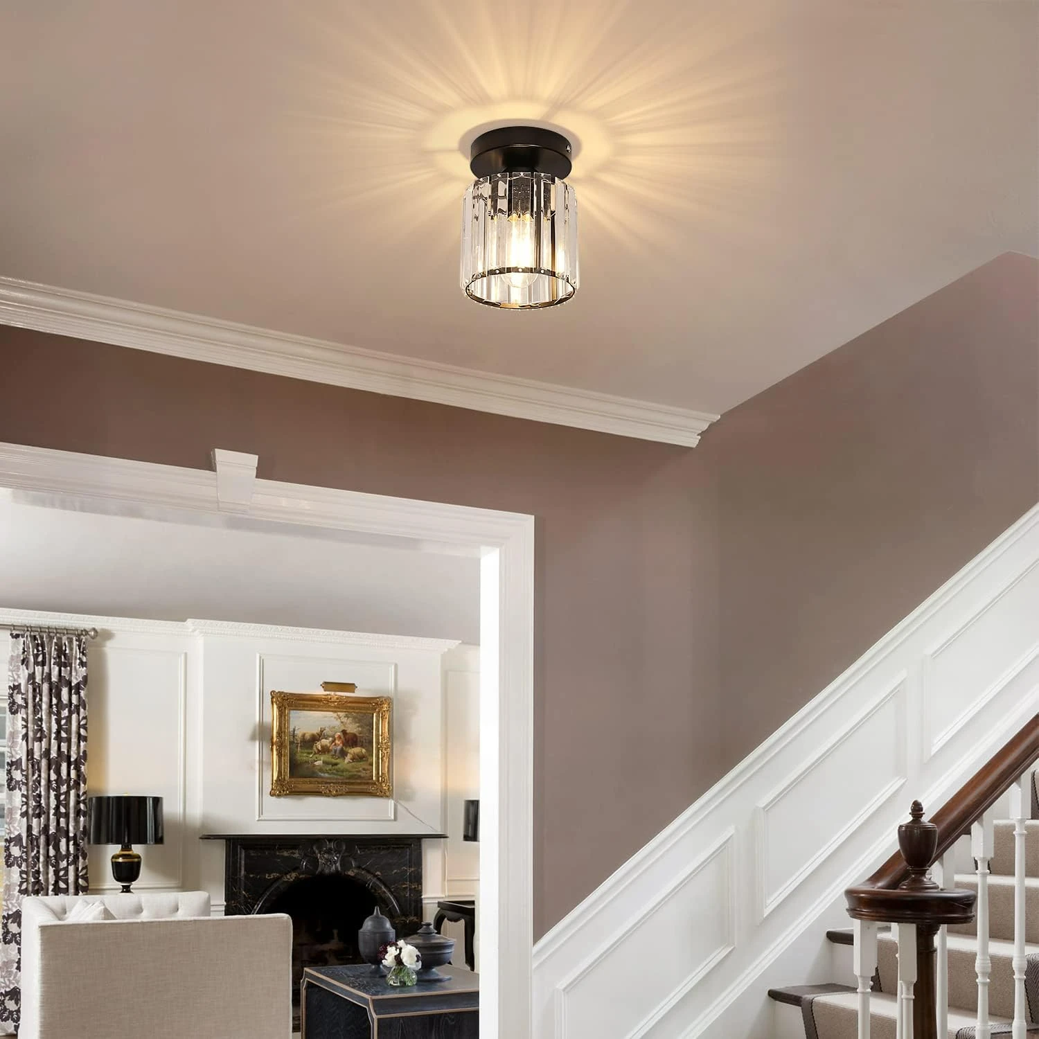 Elegant and chic modern crystal gold semi flush mount ceiling light fixture with E26 socket for entryway, hallway, bedroom, livi
Elegant and chic modern crystal gold semi flush mount ceiling light fixture with E26 socket for entryway, hallway, bedroom, livi
