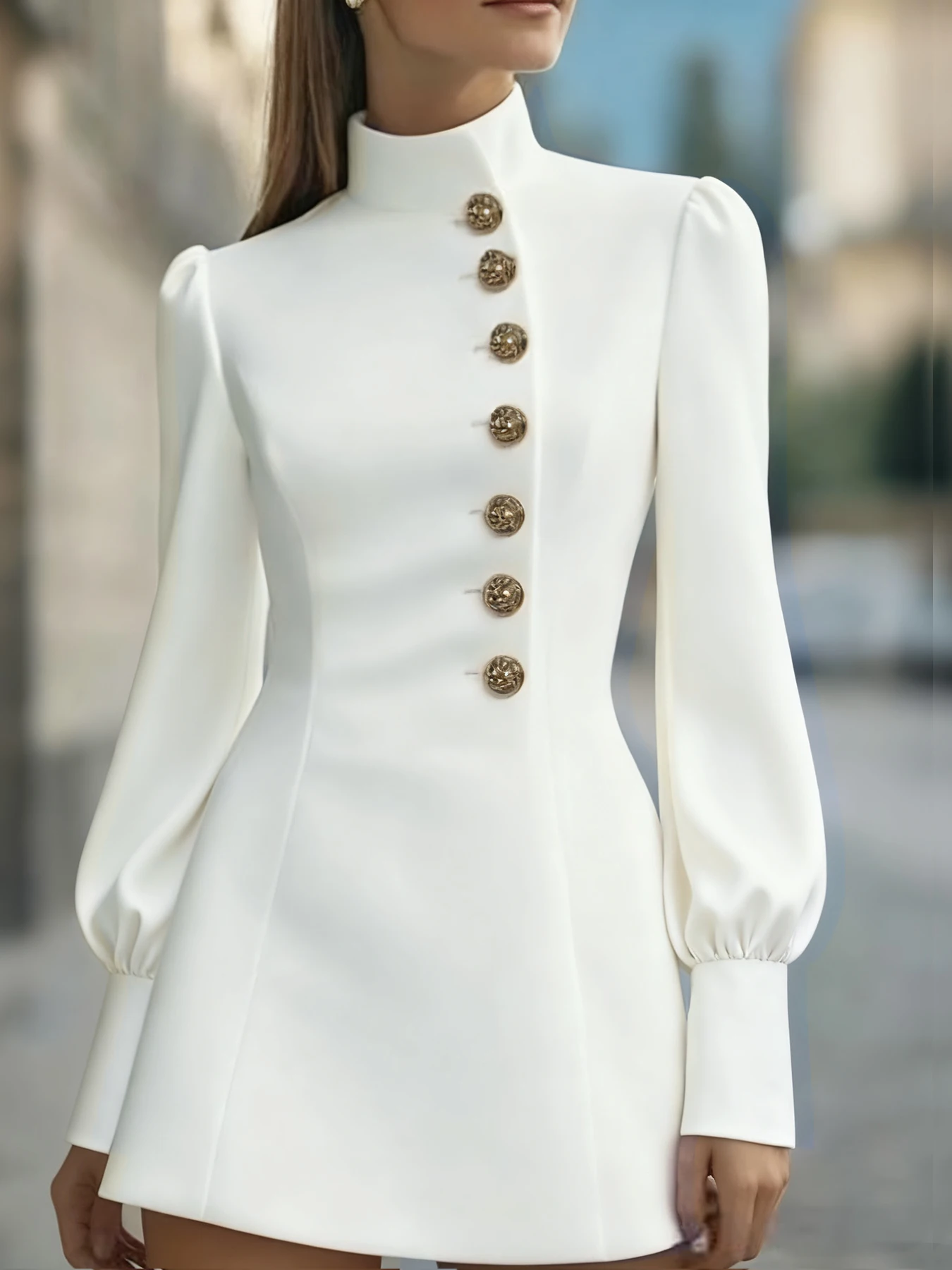 Весеннее белое платье, женское элегантное нежное дизайнерское платье с воротником-стойкой, золотой пуговицей и рукавами-пузырьками на талии, повседневная уличная одежда для свиданий
Весеннее белое платье, женское элегантное нежное дизайнерское платье с воротником-стойкой, золотой пуговицей и рукавами-пузырьками на талии, повседневная уличная одежда для свиданий