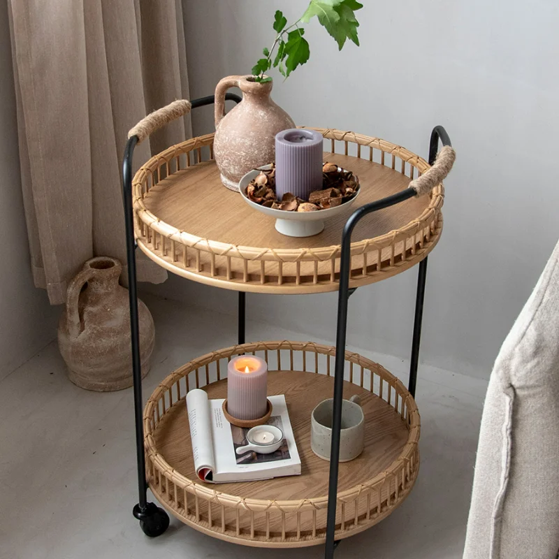 Nordic wrought iron movable rattan trolley coffee table with wheels small apartment living room round sofa side cabinet
Nordic wrought iron movable rattan trolley coffee table with wheels small apartment living room round sofa side cabinet