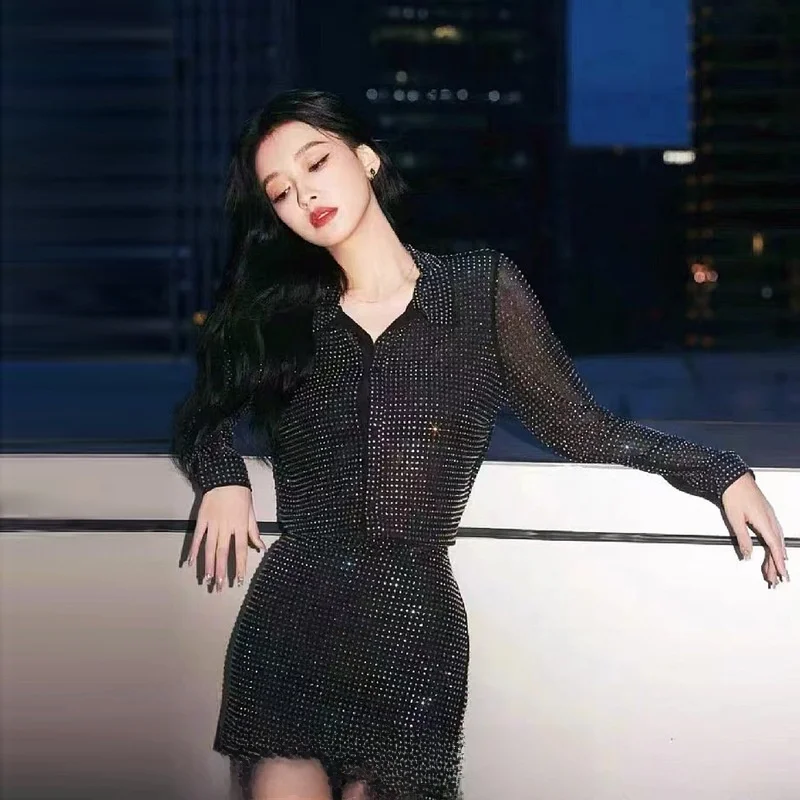Spring Summer 2024 New Style Rhinestone Mesh Casual Shirt for Women Fashionable Versatile Half Skirt Set Long Sleeve Elegant
Spring Summer 2024 New Style Rhinestone Mesh Casual Shirt for Women Fashionable Versatile Half Skirt Set Long Sleeve Elegant