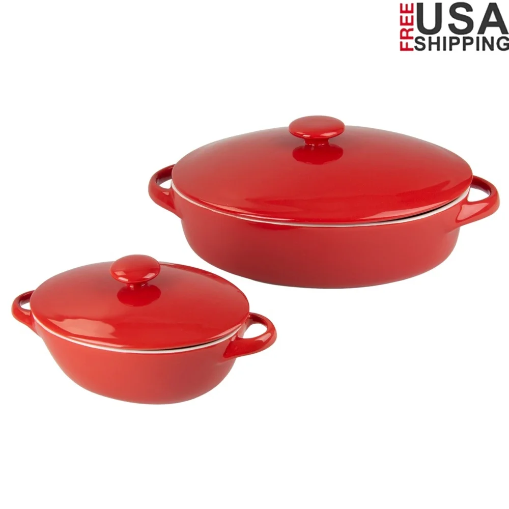 Durable Stoneware Casserole Dish Set 2 Count Microwave Oven Dishwasher Safe Knobbed Lids Easy Handling Kitchen Essential
Durable Stoneware Casserole Dish Set 2 Count Microwave Oven Dishwasher Safe Knobbed Lids Easy Handling Kitchen Essential