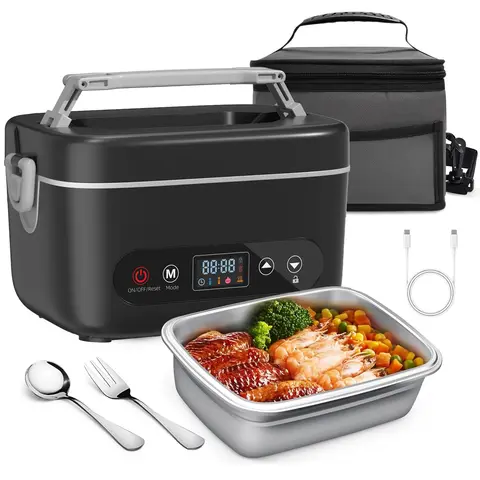 Upgraded Wireless Insulated Lunch Box - 100W Fast Heating Lunch Box, 1.2L Stainless Steel Bowl, 12000mAh Battery Powered