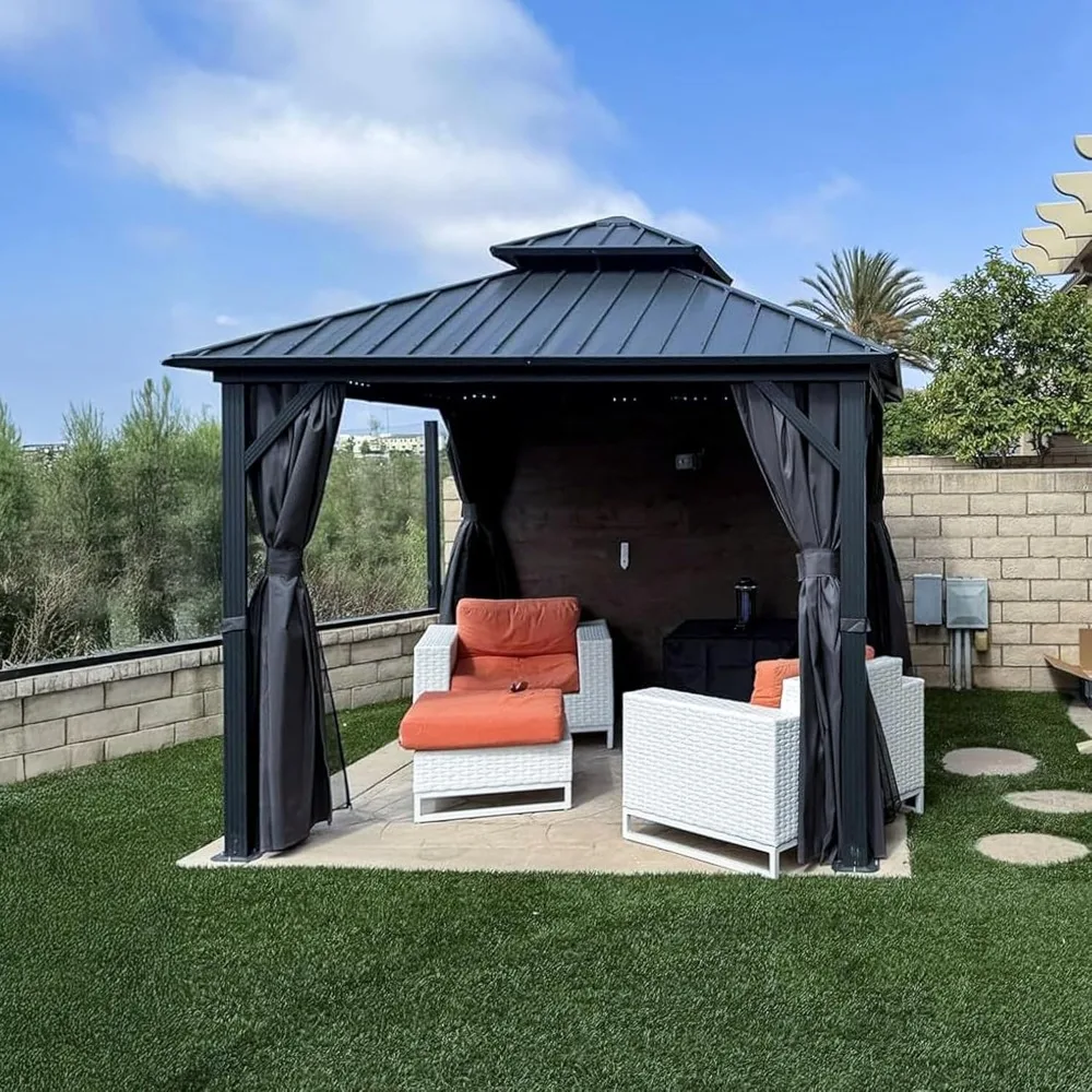 10' X 10' Hardtop Gazebo Permanent Gazebo with Galvanized Steel Double Roof for Patio Lawn Garden Aluminum with Netting
10' X 10' Hardtop Gazebo Permanent Gazebo with Galvanized Steel Double Roof for Patio Lawn Garden Aluminum with Netting