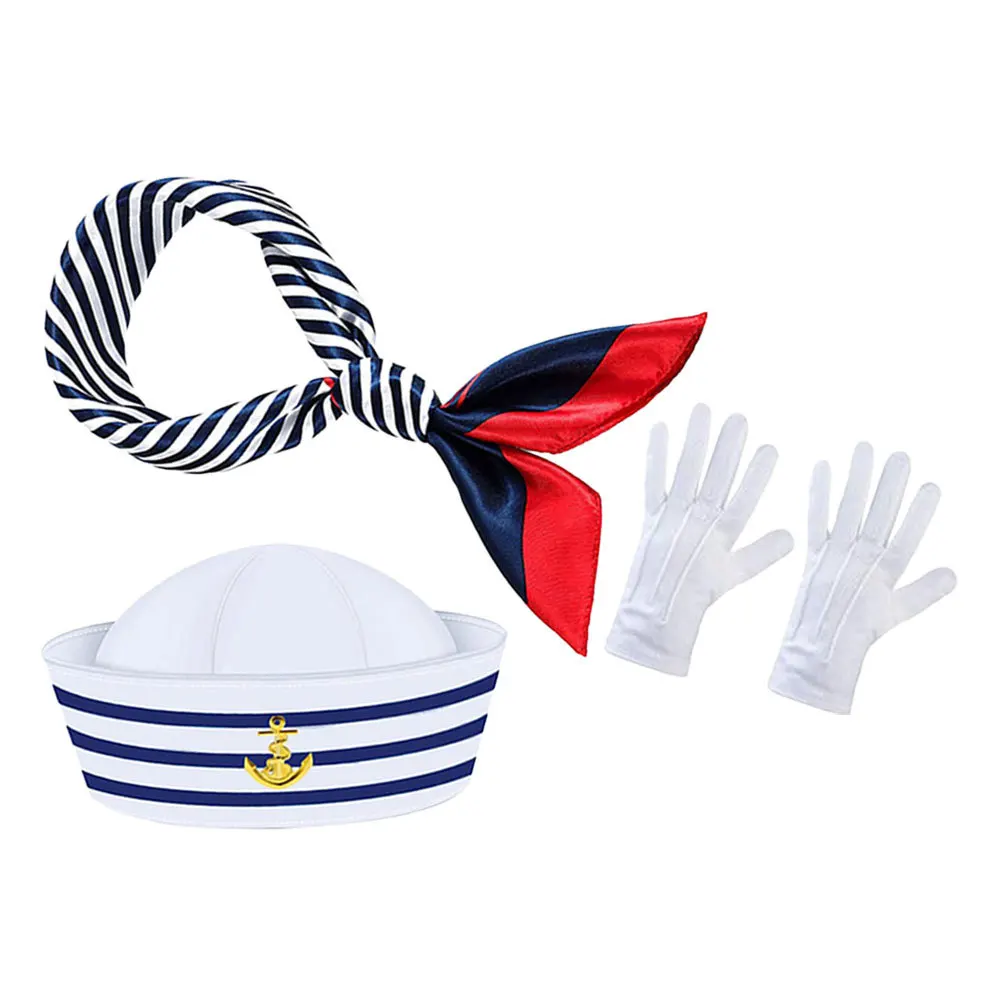 1 комплект, сине-белая полосатая шляпа капитана, шарф, перчатки, аксессуары для костюма моряка, морской наряд для вечеринки, косплея
1 комплект, сине-белая полосатая шляпа капитана, шарф, перчатки, аксессуары для костюма моряка, морской наряд для вечеринки, косплея