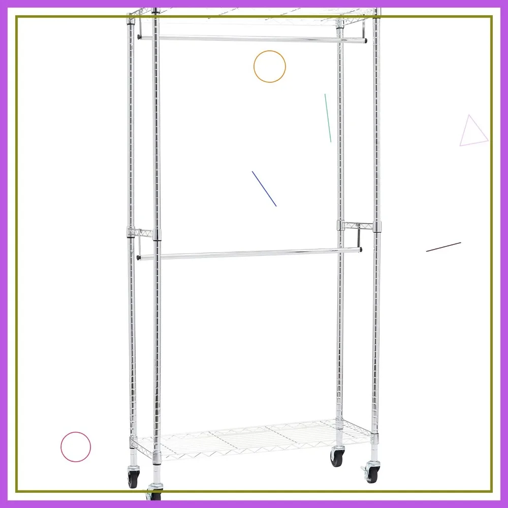 Adjustable Double Hanging Rod Garment Rack with Shelves, 400lb Capacity, Rolling Closet Organizer
Adjustable Double Hanging Rod Garment Rack with Shelves, 400lb Capacity, Rolling Closet Organizer