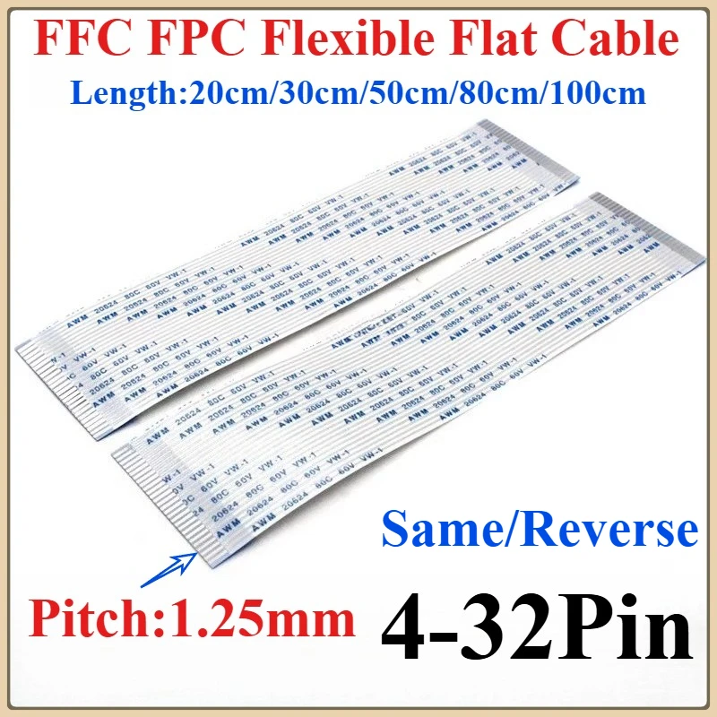 2Pcs 20/30/50/80/100CM FPC FFC Flexible Flat Cable 1.25mm Pitch AWM 20624 80C 60V VW-1 4P/5/6/8/10/12/14/16/18/20/22/24/30/32Pin
2Pcs 20/30/50/80/100CM FPC FFC Flexible Flat Cable 1.25mm Pitch AWM 20624 80C 60V VW-1 4P/5/6/8/10/12/14/16/18/20/22/24/30/32Pin