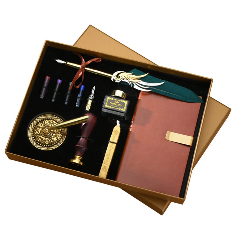 Quill Pen and Ink Set Retro Feather Dip Ink Pen Set Vintage Calligraphy Writing Signature PU Leather Notebook&2 Nibs & Wax Seal
Quill Pen and Ink Set Retro Feather Dip Ink Pen Set Vintage Calligraphy Writing Signature PU Leather Notebook&2 Nibs & Wax Seal
