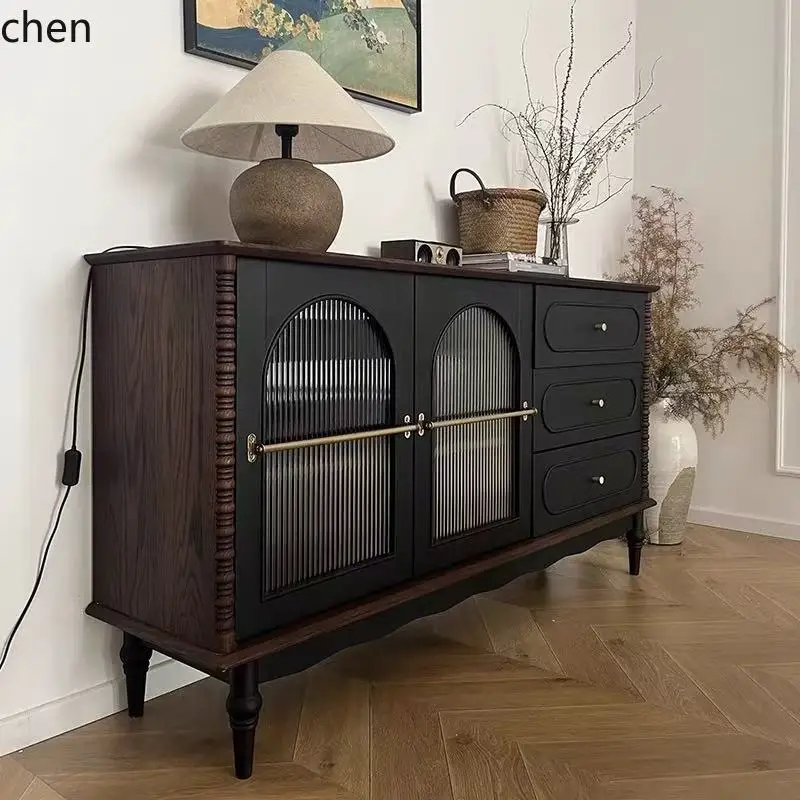 HXL French retro solid wood dining side cabinet glass door side cabinet middle antique living room
HXL French retro solid wood dining side cabinet glass door side cabinet middle antique living room