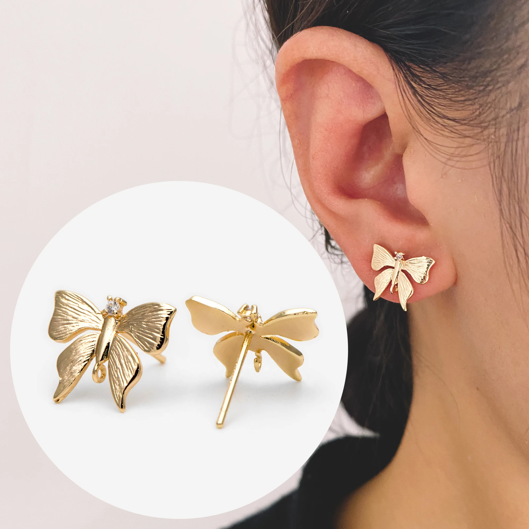 10pcs CZ Paved Gold Butterfly Ear Post, For Jewelry Making DIY Earring Components Supplies (GB-1717)
10pcs CZ Paved Gold Butterfly Ear Post, For Jewelry Making DIY Earring Components Supplies (GB-1717)