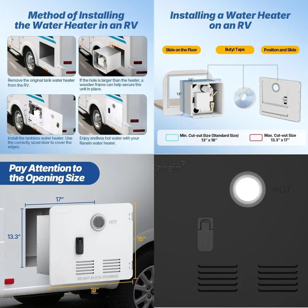 Комплект дверей водонагревателя для автофургона, черная панель 15x18 дюймов, совместимая только с моделями
Комплект дверей водонагревателя для автофургона, черная панель 15x18 дюймов, совместимая только с моделями