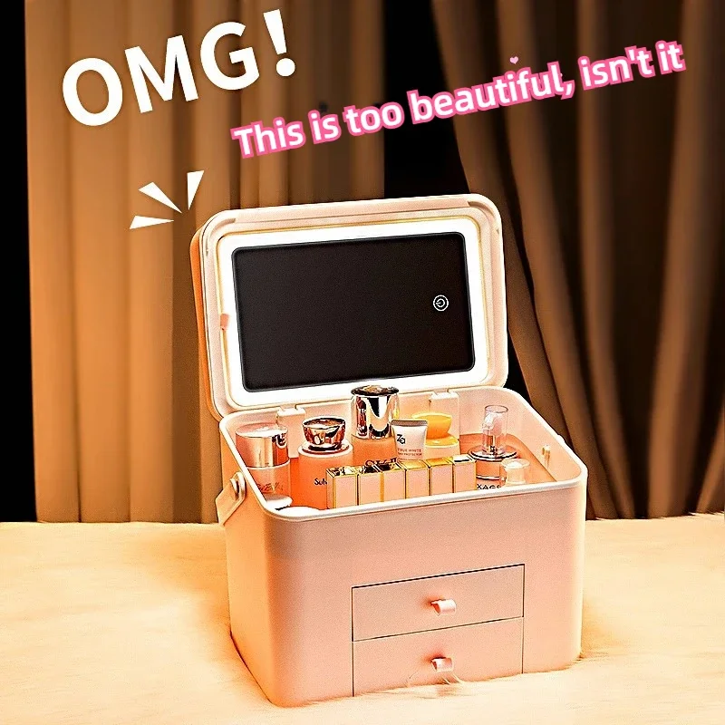 Portable Desktop Cosmetics Storage Box, Dustproof Household with LED Lights, Lid Mirror Handle, Student Dormitory Vanity Mirror
Portable Desktop Cosmetics Storage Box, Dustproof Household with LED Lights, Lid Mirror Handle, Student Dormitory Vanity Mirror