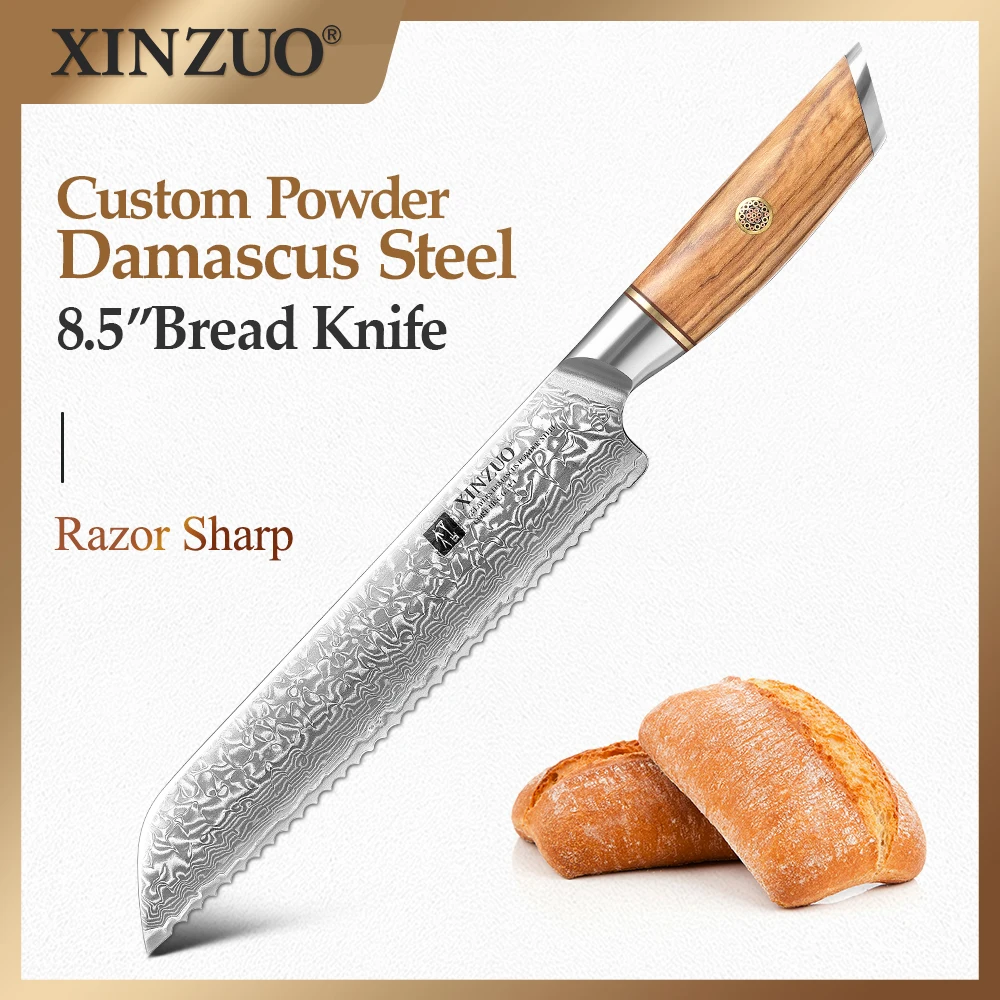 XINZUO 8.5" Inch Bread Knife Japanse 73 Layers Powder Steel Core Damascus Kitchen Knife High Quality Cheese Cake Cutter Knife
XINZUO 8.5" Inch Bread Knife Japanse 73 Layers Powder Steel Core Damascus Kitchen Knife High Quality Cheese Cake Cutter Knife