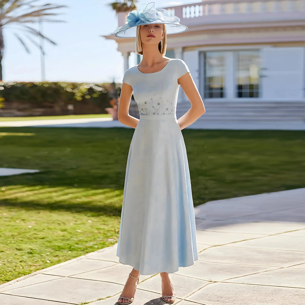 Detail Guest Wedding Party Dresses Satin A-line Mother of the Bride Dress Sky Blue O-Neck Pearls Two-Piece Set Prom Dress Midi
Detail Guest Wedding Party Dresses Satin A-line Mother of the Bride Dress Sky Blue O-Neck Pearls Two-Piece Set Prom Dress Midi