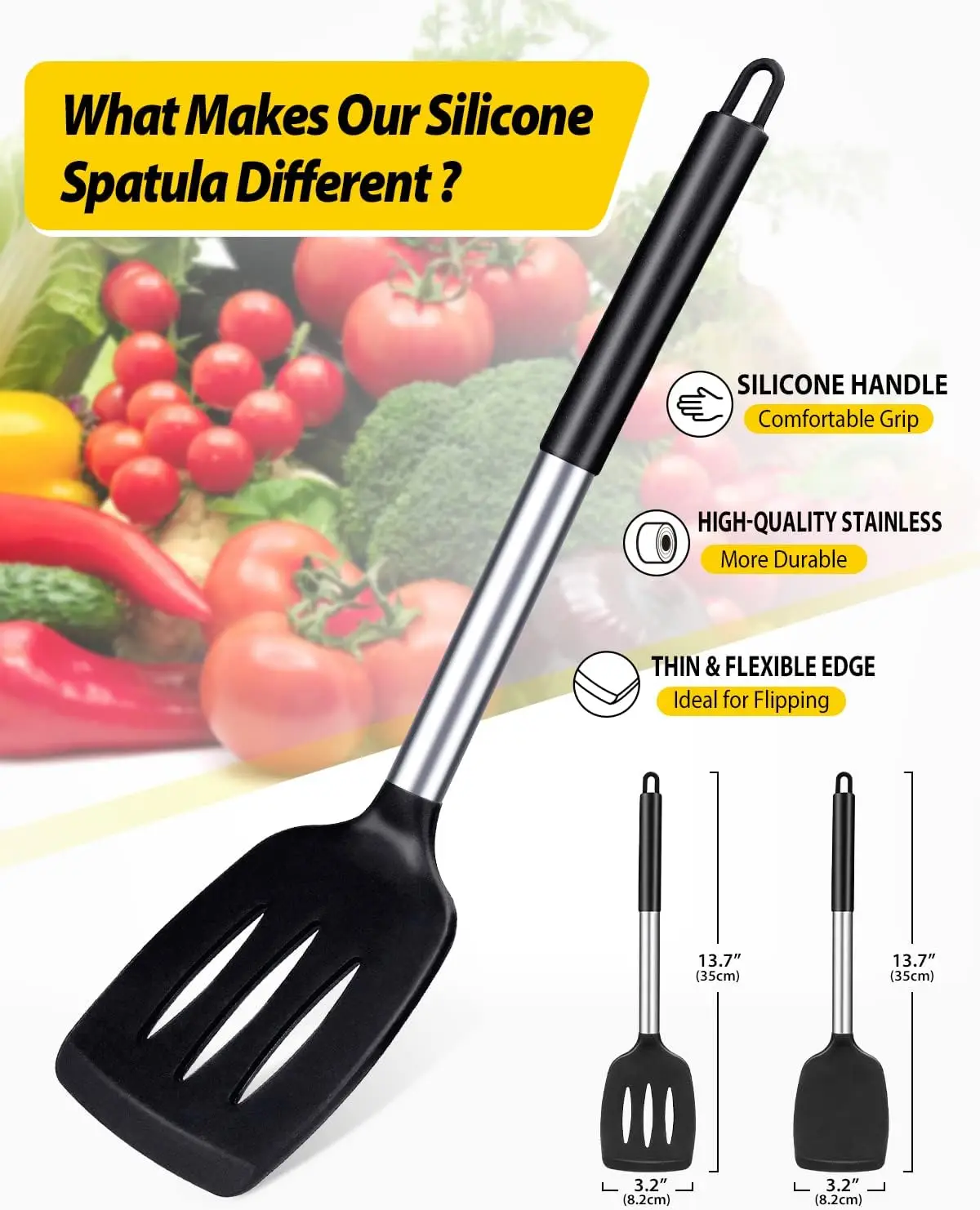 Pack of 2 Silicone Solid Turner,Non Stick Slotted Kitchen Spatulas,High Heat Resistant BPA Free Cooking Utensils, Cookware for F
Pack of 2 Silicone Solid Turner,Non Stick Slotted Kitchen Spatulas,High Heat Resistant BPA Free Cooking Utensils, Cookware for F