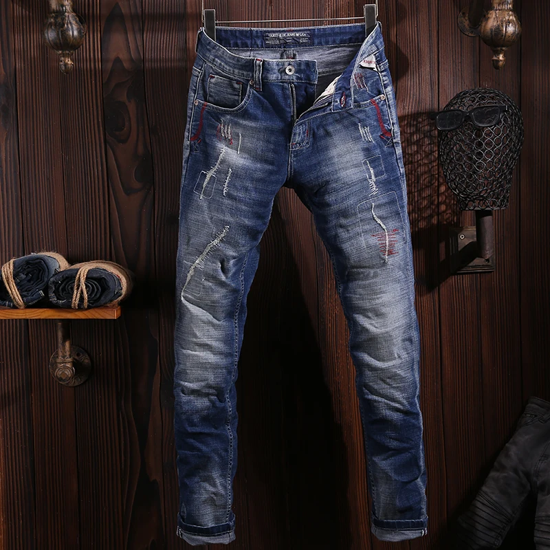 Street Fashion Men Jeans Retro Blue Stretch Slim Fit Embroidery Designer Ripped Jeans Men Italian Style Vintage Y2K Denim Pants
Street Fashion Men Jeans Retro Blue Stretch Slim Fit Embroidery Designer Ripped Jeans Men Italian Style Vintage Y2K Denim Pants