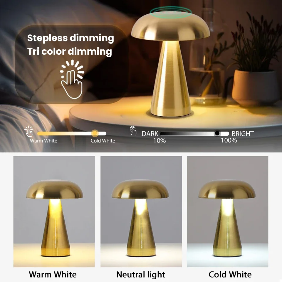 Retro table lamp Mushroom LED Night Light Rechargeable desk lamp Touch Sensor Reading Lights for bedroom Restaurant Bar Decor
Retro table lamp Mushroom LED Night Light Rechargeable desk lamp Touch Sensor Reading Lights for bedroom Restaurant Bar Decor