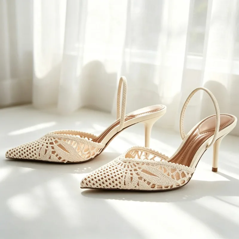 Hand Mesh Woven Hollow Brand Sandals Women Elegant Pointed-Toe Slingback Heels for Ladies Bohemian-Style Banquet Dress Shoes
Hand Mesh Woven Hollow Brand Sandals Women Elegant Pointed-Toe Slingback Heels for Ladies Bohemian-Style Banquet Dress Shoes