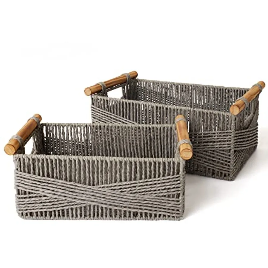 Wicker Storage Baskets for Organizing, Recyclable Paper Rope Basket with Wood Handles, Decorative Hand Woven Basket Organizers
Wicker Storage Baskets for Organizing, Recyclable Paper Rope Basket with Wood Handles, Decorative Hand Woven Basket Organizers