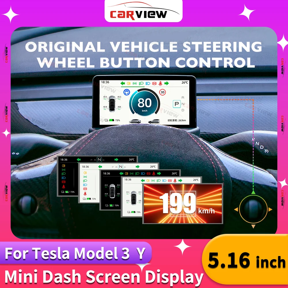 CARVIEW 5.16'' Mini Dash Screen Display For Model Y Model 3 Heads Up Display 2.5D IPS HD Modification Accessorri Speedomete
CARVIEW 5.16'' Mini Dash Screen Display For Model Y Model 3 Heads Up Display 2.5D IPS HD Modification Accessorri Speedomete
