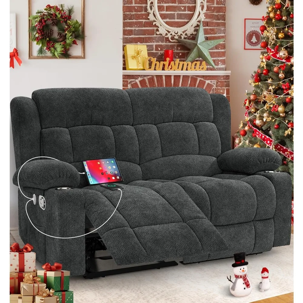 Loveseat Recliner Sofa, 2 Seater Minimalist Style Fabric Manual Pull Tab Reclining Loveseat with USB Charge Ports, Cup Holders
Loveseat Recliner Sofa, 2 Seater Minimalist Style Fabric Manual Pull Tab Reclining Loveseat with USB Charge Ports, Cup Holders