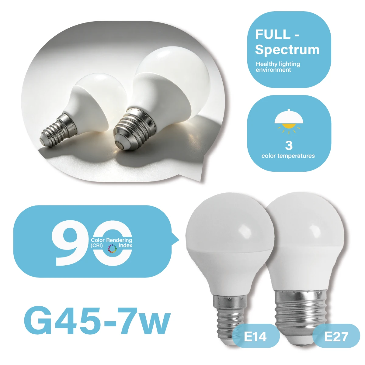 CRI90 High CRI G45 LED Decor Light, Full Spectrum AC100-240V, E14/E27 Socket Eye Friendly Bulb for Home Indoor Ambience
CRI90 High CRI G45 LED Decor Light, Full Spectrum AC100-240V, E14/E27 Socket Eye Friendly Bulb for Home Indoor Ambience