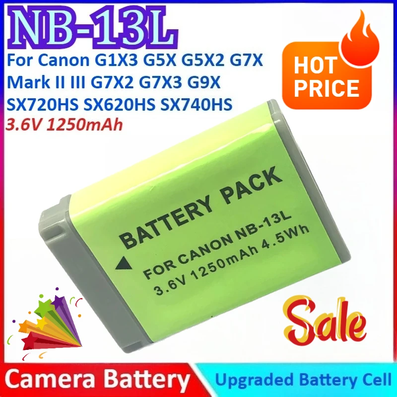1250mAh 3.6V NB-13L Camera Battery+Charger for Canon G1X3 G5X G5X2 G7X Mark II III G7X2 G7X3 G9X SX620HS SX720HS SX740HS SX730HS
1250mAh 3.6V NB-13L Camera Battery+Charger for Canon G1X3 G5X G5X2 G7X Mark II III G7X2 G7X3 G9X SX620HS SX720HS SX740HS SX730HS