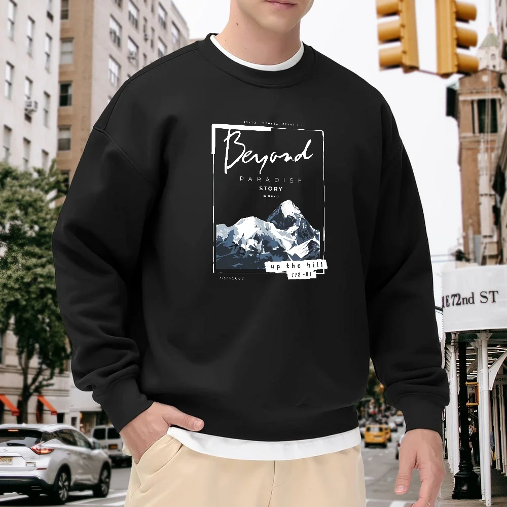 Men's Black Crew Neck Loose Sweatshirt with Snow Mountain Letter Print, Faux Two-Piece Design, Trendy Street Style Top, Everyday Casual Versatile Comfortable Style
Men's Black Crew Neck Loose Sweatshirt with Snow Mountain Letter Print, Faux Two-Piece Design, Trendy Street Style Top, Everyday Casual Versatile Comfortable Style