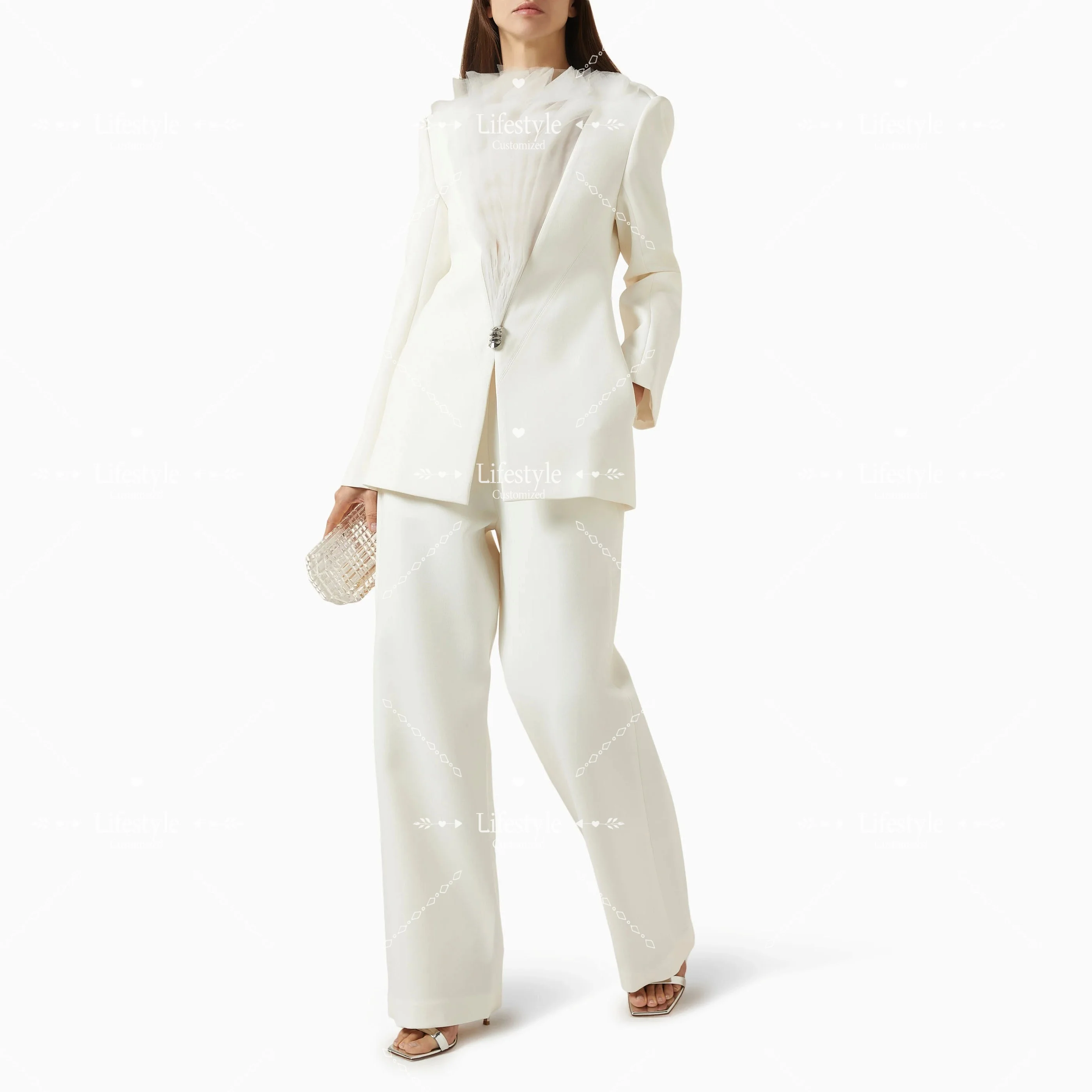 Customized Off White Pantsuit Formal Evening Dresses Long Sleeves Elegant Party Gown Tulle RUffles Wedding Prom Dress
Customized Off White Pantsuit Formal Evening Dresses Long Sleeves Elegant Party Gown Tulle RUffles Wedding Prom Dress