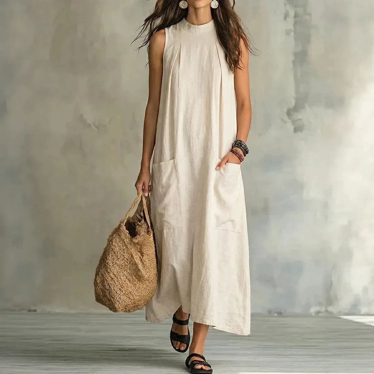 Pure Color Women's Casual Stand Collar Sleeveless Pocket Dress Dresses Spring Summer
Pure Color Women's Casual Stand Collar Sleeveless Pocket Dress Dresses Spring Summer
