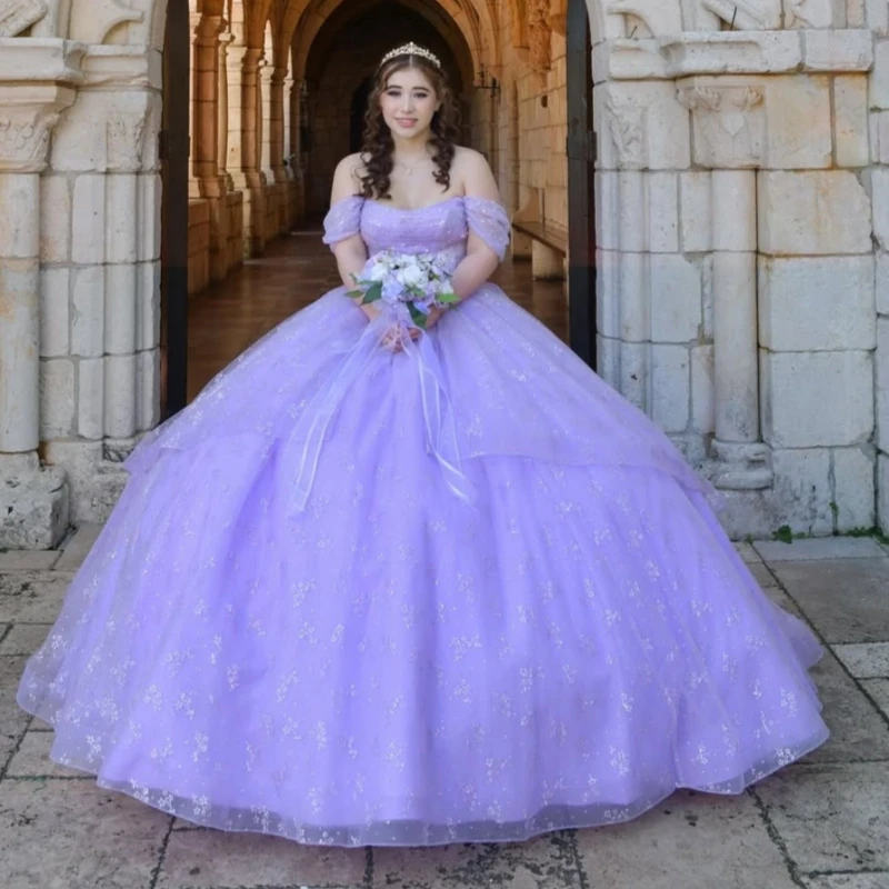 Lavender Shiny Quinceanera Dresses Off The Shoulder Sequin Applique Lace Tull Corset Ball Gown Vestidos De 15 Anos Sweet 16
Lavender Shiny Quinceanera Dresses Off The Shoulder Sequin Applique Lace Tull Corset Ball Gown Vestidos De 15 Anos Sweet 16
