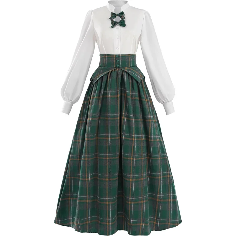 Edwardian Dress Women Green Plaid Victorian Dresses Long Sleeve Tartan Skirt with Pockets
Edwardian Dress Women Green Plaid Victorian Dresses Long Sleeve Tartan Skirt with Pockets