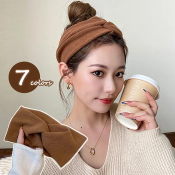 여성용 코튼 크로스 와이드 헤어 밴드, 기질 솔리드 탄성 머리띠 요가 스파 워시 페이스 헤어 밴드 모자 헤어 액세서리