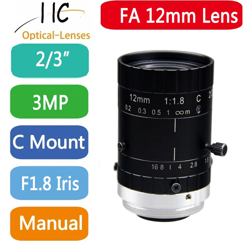 1218M3M 3.0 Mega Pixel C-Mount 12mm 2/3" FA / Machine Vision fixed focal length lenses Industrial camera Lens
1218M3M 3.0 Mega Pixel C-Mount 12mm 2/3" FA / Machine Vision fixed focal length lenses Industrial camera Lens