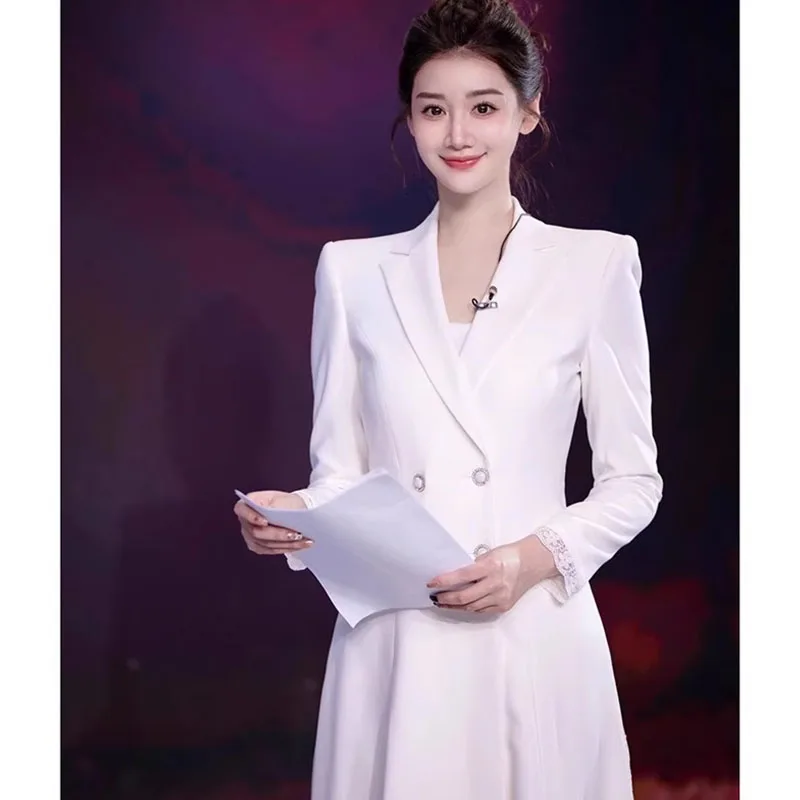 Ele White Suit Dr Formal Ocn Host Interview High Waist A-Line Skirt Long Sve Button Closure Slim Fit Sle
Ele White Suit Dr Formal Ocn Host Interview High Waist A-Line Skirt Long Sve Button Closure Slim Fit Sle