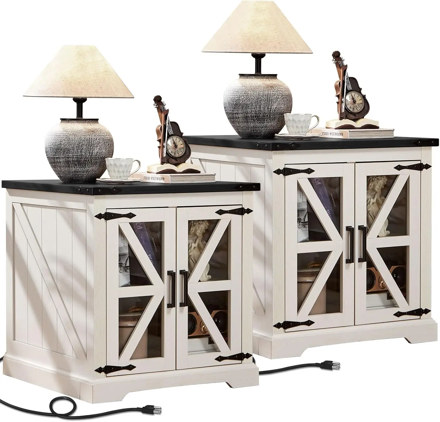 24' Farmhouse Night Stand Set with Charging Station, Glass Barn Door, Adjustable Shelf, Large Square
24' Farmhouse Night Stand Set with Charging Station, Glass Barn Door, Adjustable Shelf, Large Square