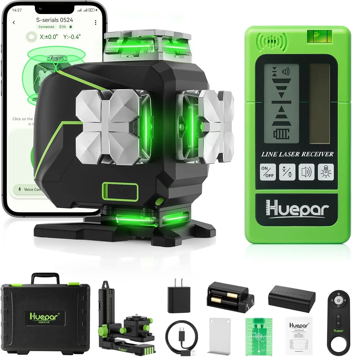 Laser Level 360 Self Leveling 4x360 Green 4D Cross Line Laser with Receiver LCD Screen Bluetooth Remote Control
Laser Level 360 Self Leveling 4x360 Green 4D Cross Line Laser with Receiver LCD Screen Bluetooth Remote Control