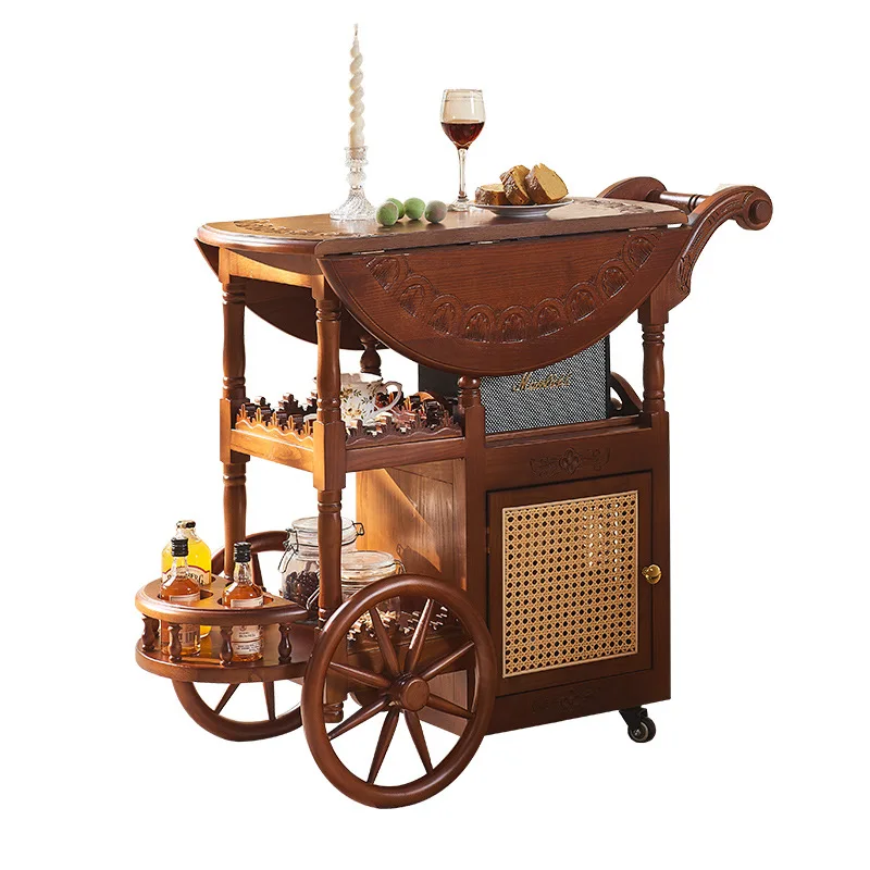 Solid wood wine rack, American retro removable cart, antique folding desktop small tea cart on the coffee table
Solid wood wine rack, American retro removable cart, antique folding desktop small tea cart on the coffee table