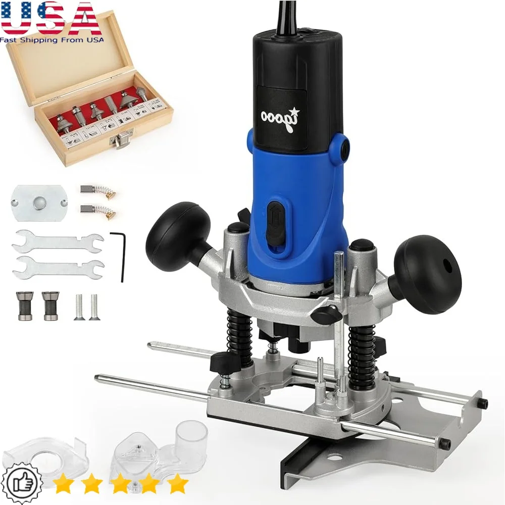 1.25HP Electric Plunge Router Kit 850W Soft Start Motor 6 Variable Speed 35mm Plunge Depth Collets Edge Guide Accessories
1.25HP Electric Plunge Router Kit 850W Soft Start Motor 6 Variable Speed 35mm Plunge Depth Collets Edge Guide Accessories