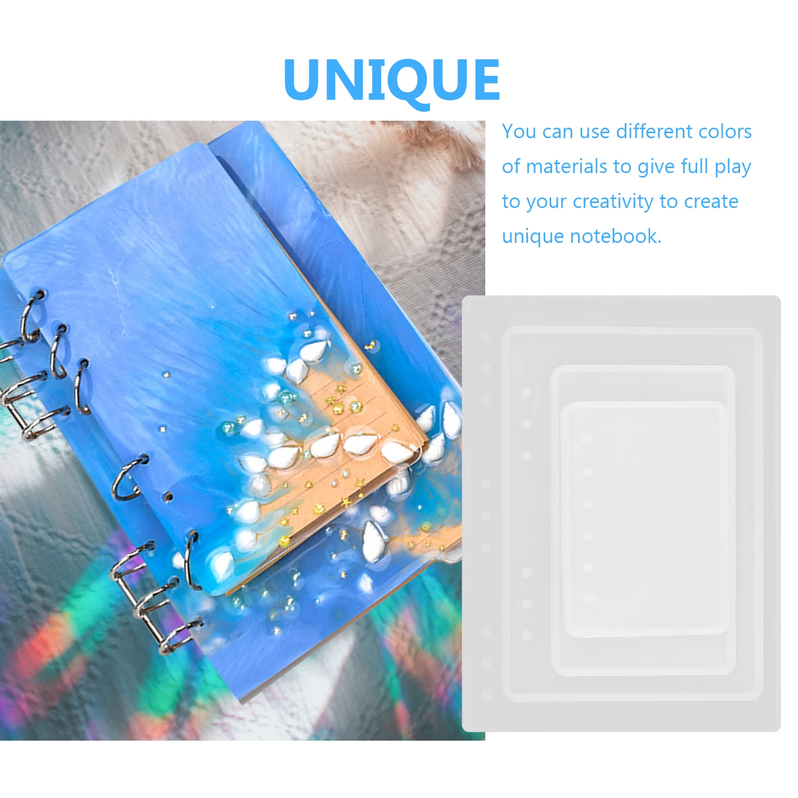 4 Pcs Crystal Epoxy Mold Notebook Silicone Resin Molds Tray for Books DIY Silica Gel Cover
4 Pcs Crystal Epoxy Mold Notebook Silicone Resin Molds Tray for Books DIY Silica Gel Cover