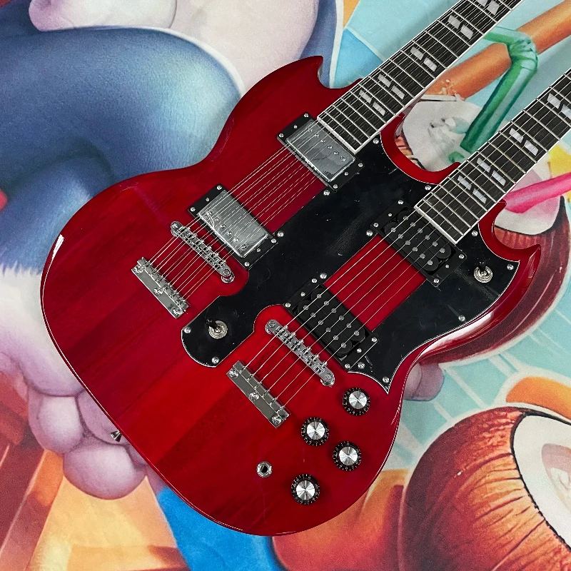 Red Double-Neck Electric Guitar, Mahogany Body Guitars, Rosewood Fingerboard Trapezoidal Fretboard Electric Guitarra
Red Double-Neck Electric Guitar, Mahogany Body Guitars, Rosewood Fingerboard Trapezoidal Fretboard Electric Guitarra