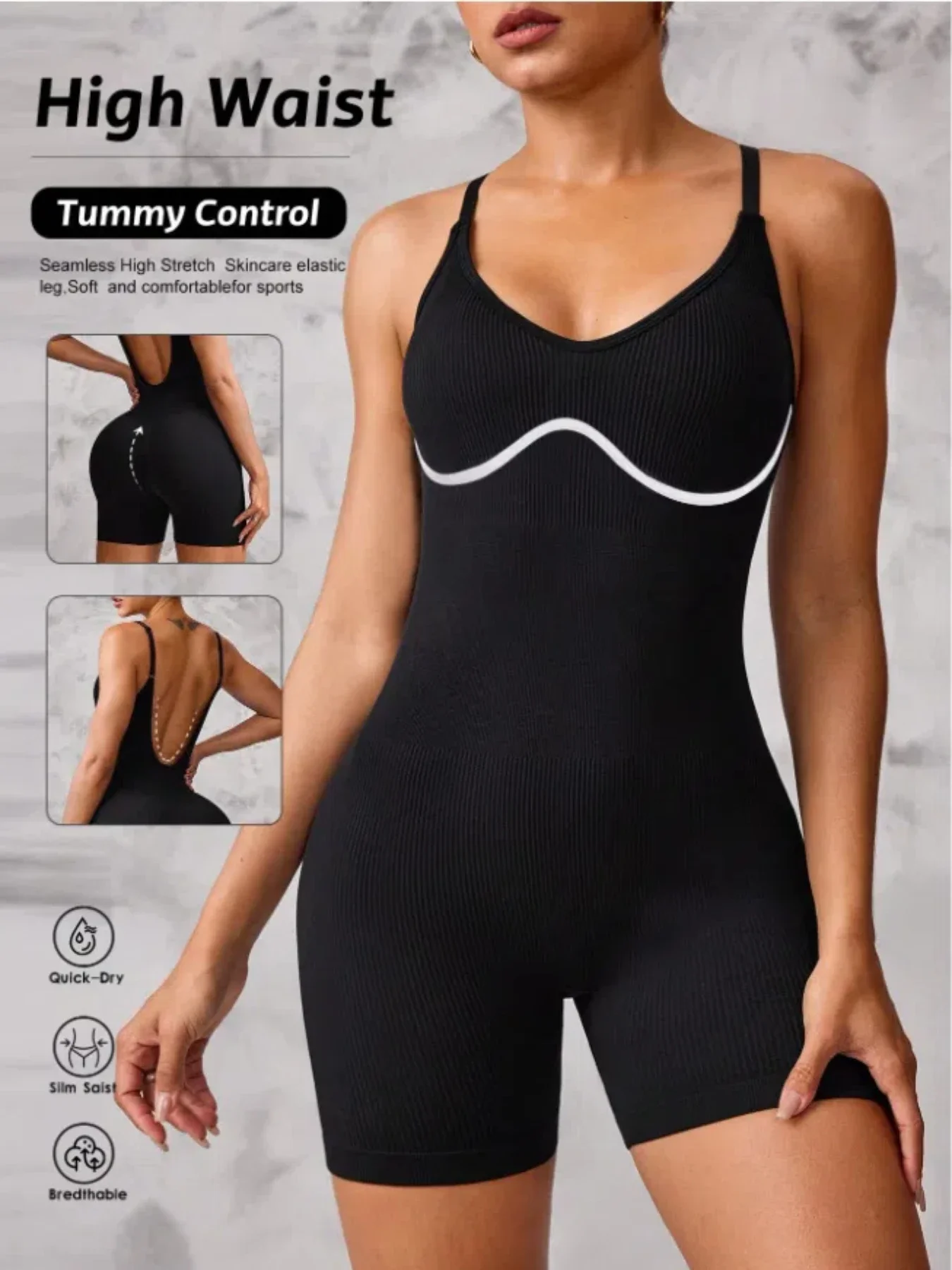 Deep V-Neck Racerback Workout Romper For Women Fitness Yoga Jumpsuit Seamless Shapewear Tummy Control Bodysuit
Deep V-Neck Racerback Workout Romper For Women Fitness Yoga Jumpsuit Seamless Shapewear Tummy Control Bodysuit