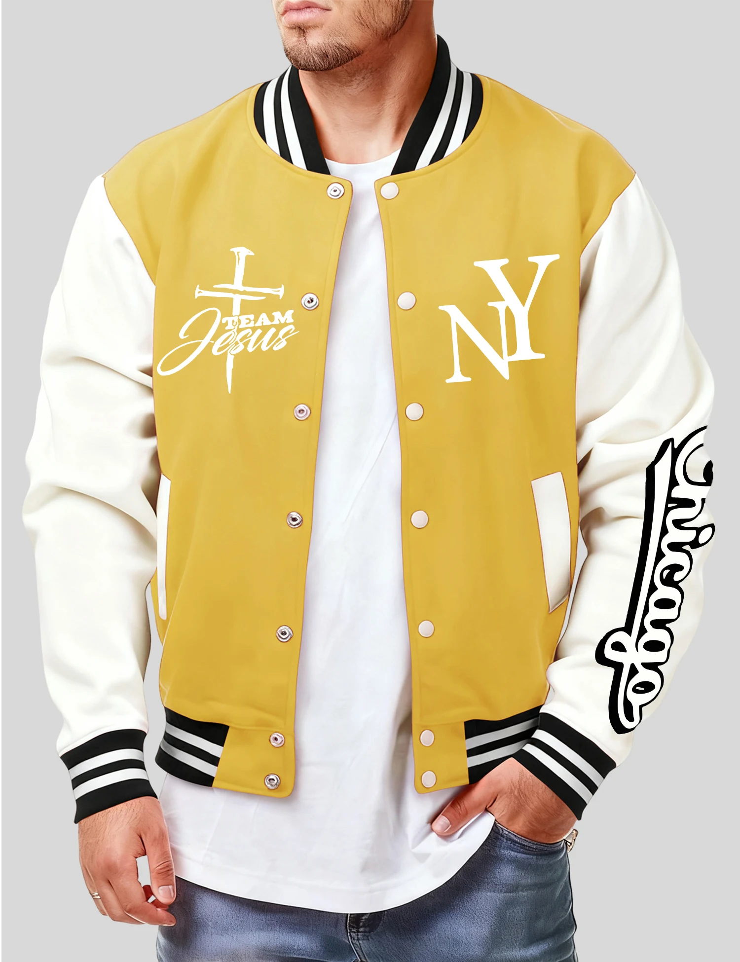 Team Jesus New York City Pattern Men Baseball Jackets Fashion Casual Coats Fleece Button Jersey Hot Sale Oversize Clothing
Team Jesus New York City Pattern Men Baseball Jackets Fashion Casual Coats Fleece Button Jersey Hot Sale Oversize Clothing