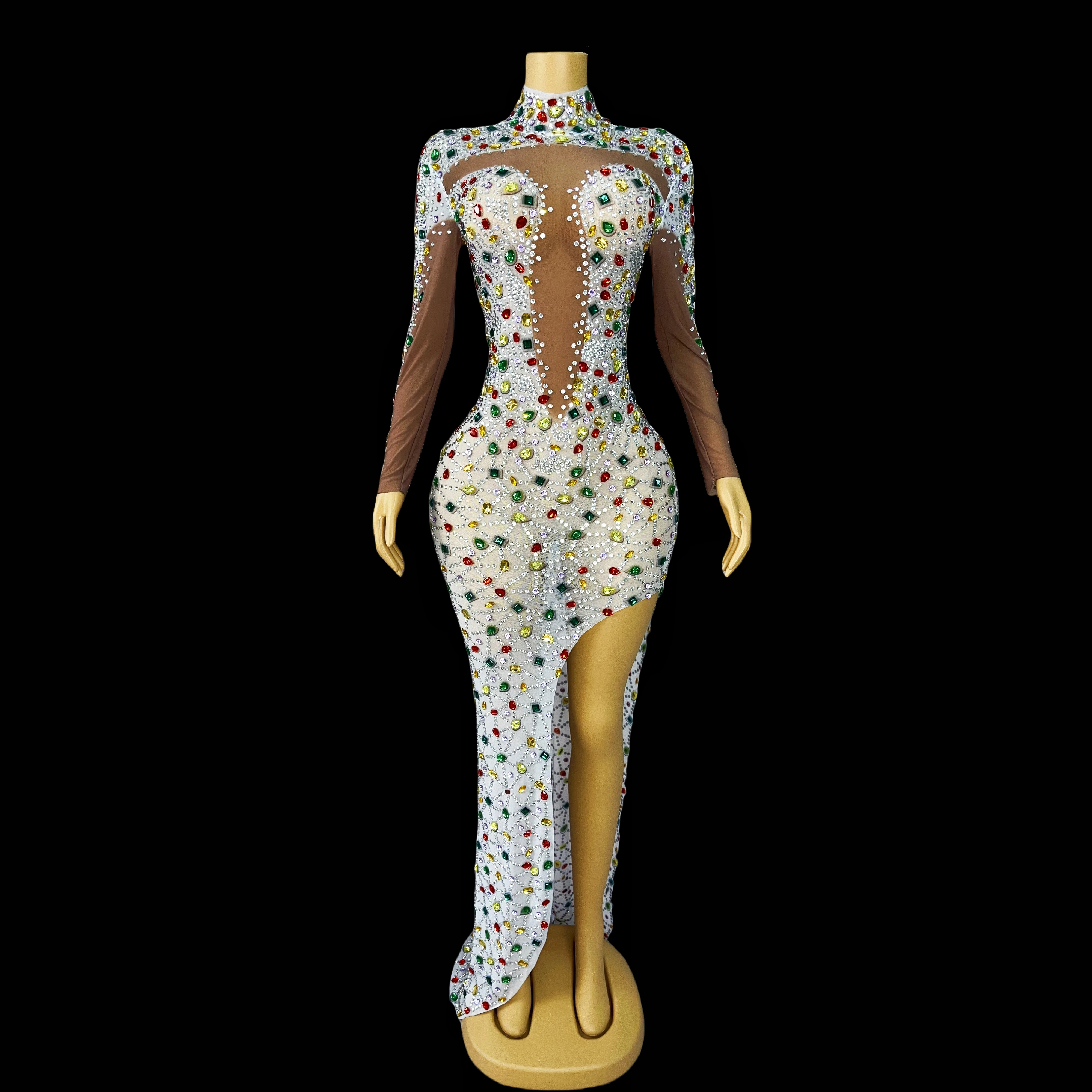 Colorful shiny rhinestone high slit long sleeve gown ladies elegant guests birthday party red carpet dresses Babaozhou
Colorful shiny rhinestone high slit long sleeve gown ladies elegant guests birthday party red carpet dresses Babaozhou