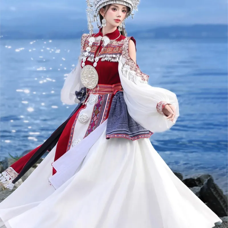 Design of national costume female embroidery heavy industry off-shoulder wind improved dance photography
Design of national costume female embroidery heavy industry off-shoulder wind improved dance photography