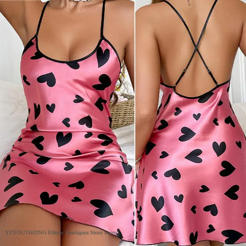 Sexy Suspender Lingerie Nightgown Pink Ice Silk Print Love Nightdress Home Dress Summer Mini Nighty Loungewear Women's Sleepwear
Sexy Suspender Lingerie Nightgown Pink Ice Silk Print Love Nightdress Home Dress Summer Mini Nighty Loungewear Women's Sleepwear