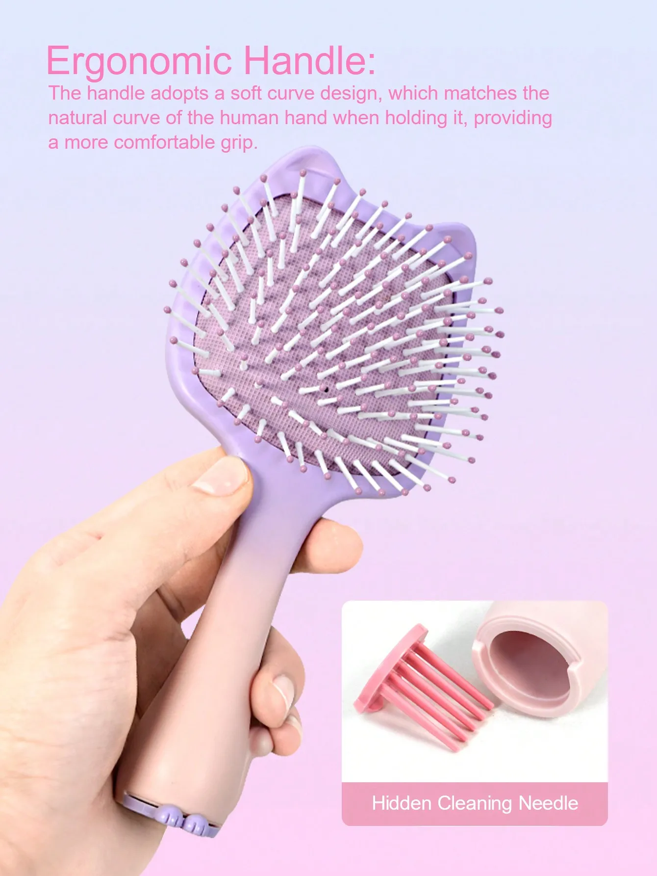 1pc Mini Air Cushion Comb, With Handle, Gradient Color Cute Cat Ear Design, Wet & Dry Use, Portable For Detangling, Scalp Massage, Suitable For Fine/Curly/Dry Hair, Hair Care Essential, Girl Gift, Travel Companion, Multiple Colors Available
1pc Mini Air Cushion Comb, With Handle, Gradient Color Cute Cat Ear Design, Wet & Dry Use, Portable For Detangling, Scalp Massage, Suitable For Fine/Curly/Dry Hair, Hair Care Essential, Girl Gift, Travel Companion, Multiple Colors Available